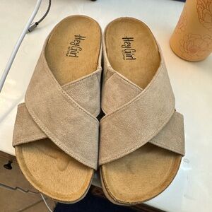 Hey Girl - Don’t Cross Me - Beige Slide Sandals NWOT